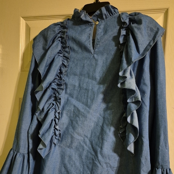 Blue Ruffled Long Sleeve Top - Picture 5 of 7